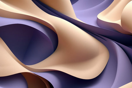 3d rendering of abstract wavy surface in purple and beige colorsの素材
