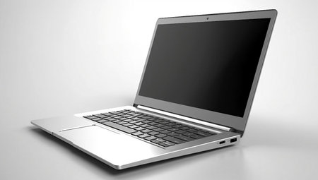 Laptop computer with blank screen isolated on white background 3D renderingの素材