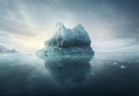 Iceberg in the ocean at sunset. 3d rendering, 3d illustration.の素材