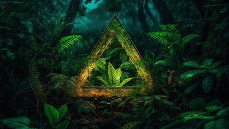 Fantasy landscape with green plants in the forest. 3d renderingの素材