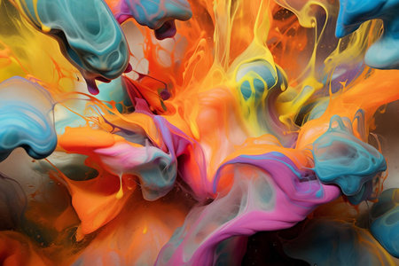 Abstract background of acrylic paints in yellow, blue, pink and orange colorsの素材