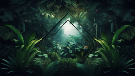 Fantasy green jungle background. 3D rendering. computer digital drawing.の素材