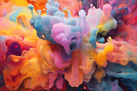 Colorful abstract paint background. Acrylic colors mixing on water.の素材