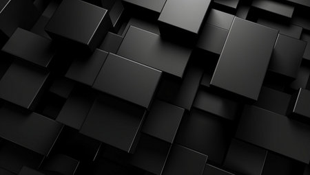 Abstract 3d rendering of chaotic black cubes background. reflective surface pattern.の素材