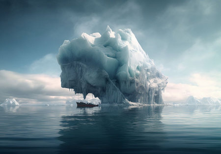 Iceberg floating in the ocean. 3D illustration. global warming concept.の素材