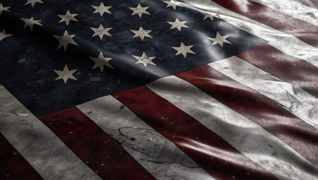Closeup of rippled American flag, United States of Americaの素材