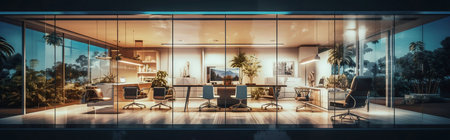 Interior of a modern office with a panoramic window. 3d renderingの素材