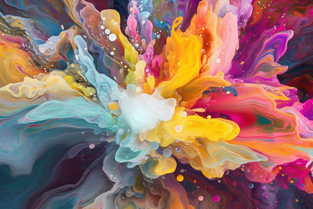 Colorful abstract paint background. Acrylic colors mixing in water.の素材