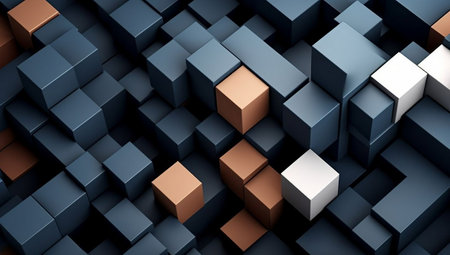 Abstract 3d rendering of chaotic geometric shapes. Design background with cubes.の素材