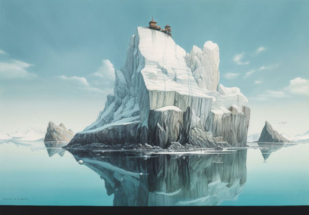 Antarctic iceberg with cruise ship on it, 3d illustrationの素材
