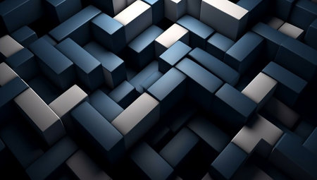 Abstract 3d rendering of chaotic blue cubes. Futuristic background.の素材