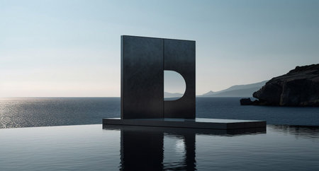3d rendering of a monument in the sea with a beautiful landscapeの素材