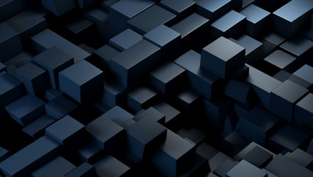 Abstract 3d rendering of chaotic black and blue cubes background. reflective surface pattern. reflective surface.の素材