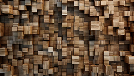 Abstract background made of wooden cubes. 3d rendering, 3d illustration.の素材
