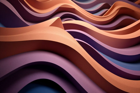 3d rendering of abstract wavy surface in orange and purple colorsの素材