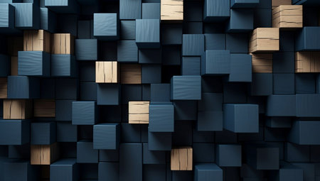 3d rendering of abstract background made of cubes in blue color.の素材