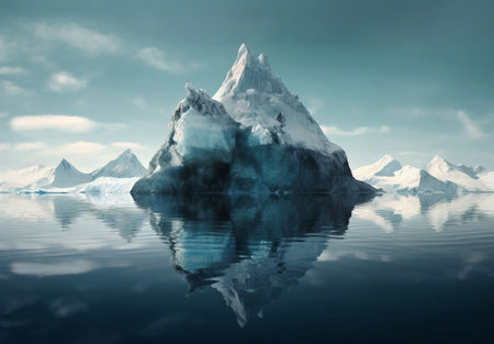 Iceberg floating in the water. 3d illustration. global warming conceptの素材