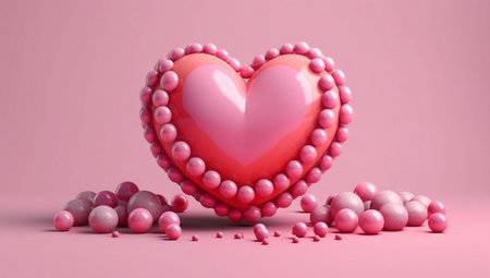 Pink heart and pink balloons on a pink background. 3d renderingの素材