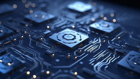 Close-up of electronic circuit board with microcircuits. 3d renderingの素材