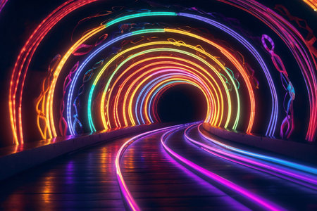 colorful neon tunnel. abstract background. 3D rendering. neon lights.の素材