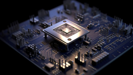 Close-up view of a microprocessor on a printed circuit boardの素材