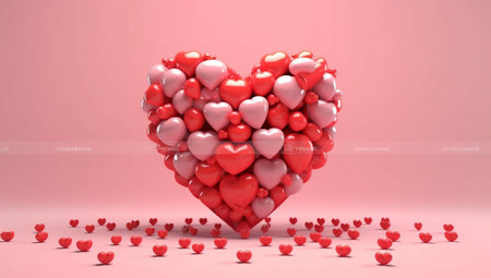 Valentine's day background with red hearts. 3D renderingの素材