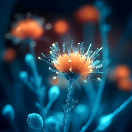 Fantasy flower on a blue background. 3d rendering, 3d illustration.の素材