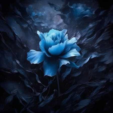Blue peony flower on a dark background. Digital painting, illustration.の素材