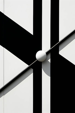 Abstract black and white background with a metal sphere in the center.の素材