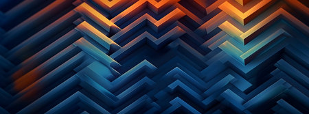 3d render, abstract geometric background with blue and orange gradient linesの素材