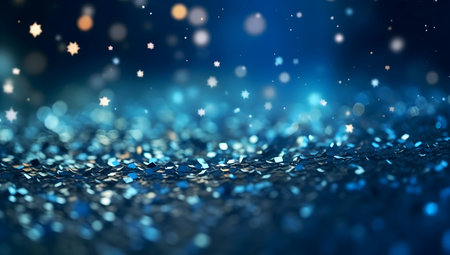 glitter vintage lights background. silver and blue. de-focusedの素材