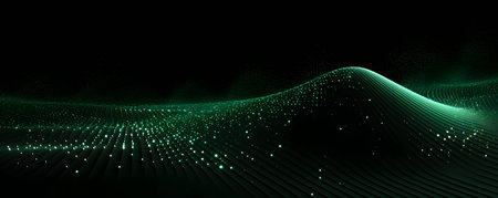 Futuristic technology wave with glowing particles. Big data visualization.の素材