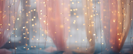 Luxury curtains with garlands in the room. bokeh backgroundの素材