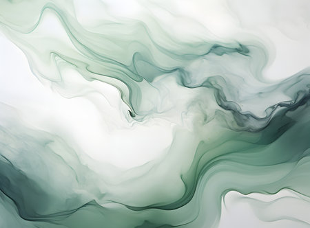 Abstract background of acrylic paint in green and white tones. Liquid marble pattern.の素材