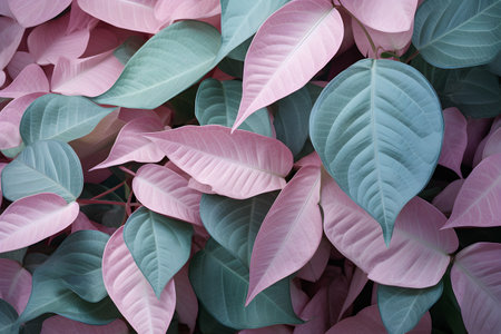 Pink and green leaves background. Nature background. Color of the year 2019.の素材
