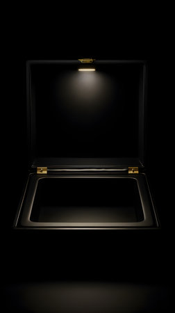 3d rendering of a golden mirror on a black background with spotlightsの素材