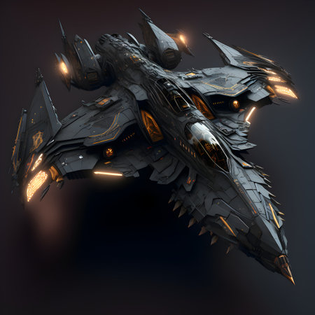 Futuristic black alien flying in the dark space. 3d rendering.の素材