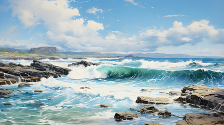 Fantastic panoramic seascape with sea waves.の素材