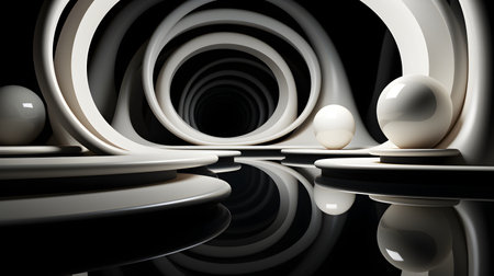 3d render of abstract background with white spheres in the middle.の素材
