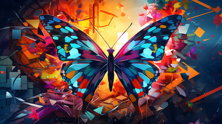 Abstract colorful background with butterfly. 3d illustration. Wallpaper.の素材