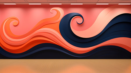 3d rendering of abstract wavy background. Futuristic interior design.の素材