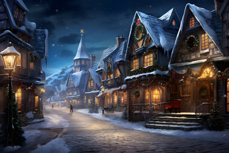 Winter night in the old town of Gdansk, Poland.の素材