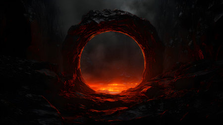 Fiery hole in the stone. 3d rendering. Computer digital drawing.の素材