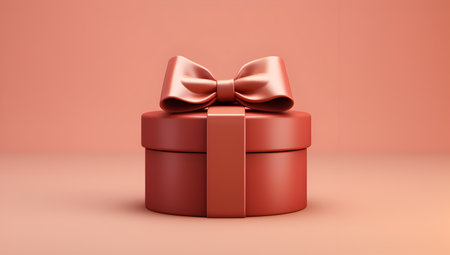Red gift box with bow on a pink background. 3d renderingの素材