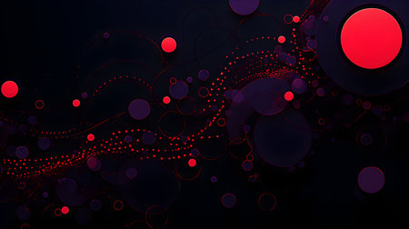 abstract background with circles and lines in red and black colors.の素材