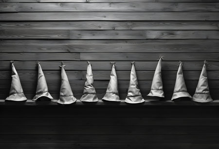 White napkins on a wooden wall. Black and white photo.の素材