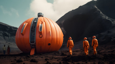 Astronaut in an orange alien planet. 3D rendering.の素材
