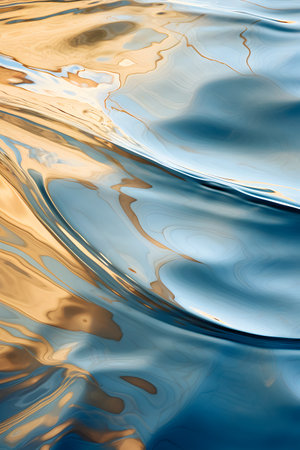 abstract background of rippled water surface with golden reflections.の素材