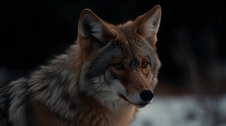 Close-up of the head of a wolf in the winter forestの素材