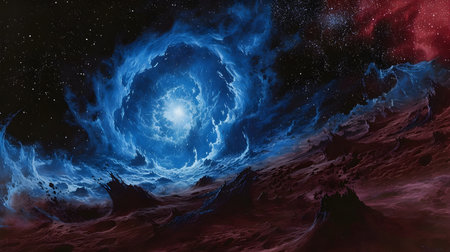 Nebula and galaxies in deep space. Science fiction art.の素材